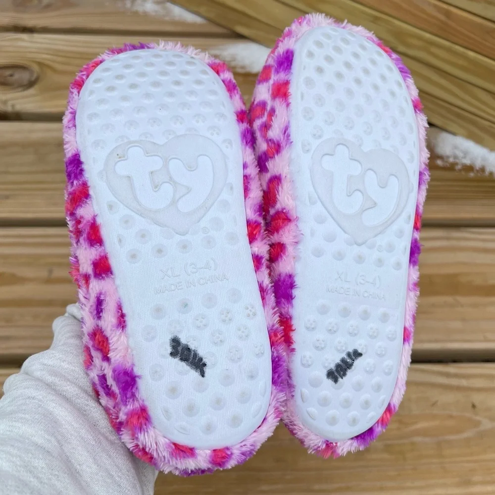 - Ty Pink Spotted Animal Slippers SZ XL! EUC!